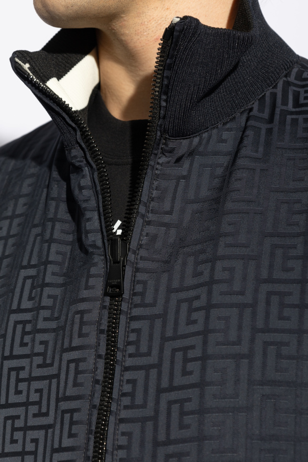 アウターその他 BALMAIN JACKET (EF1SK248KB19) Balmain Men's Black Logo Windbreaker Jacket - Polyamide